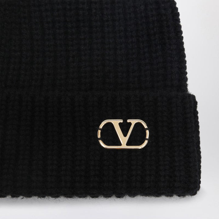 Valentino Garavani Vlogo Signature Beanie Black In Cashmere Men