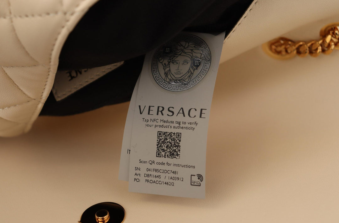 VERSACE diamond quilted White Nappa Leather Shoulder Bag