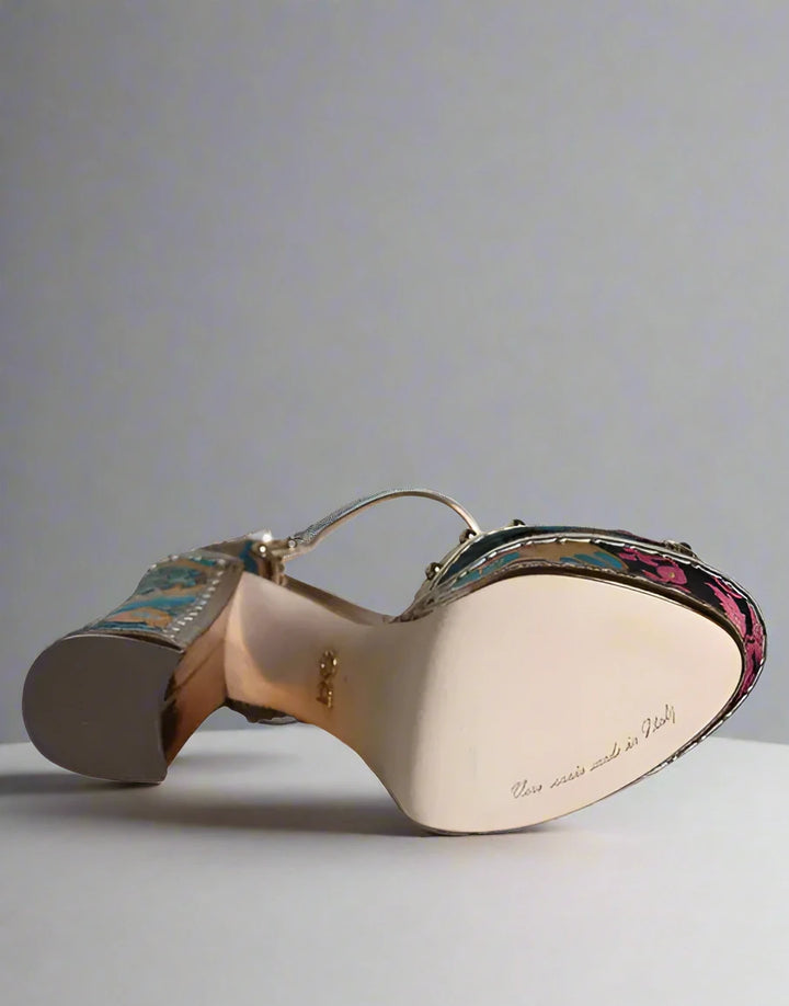Dolce & Gabbana FUCHSIA JACQUARD EMBELLISHED KEIRA SANDALS SHOES