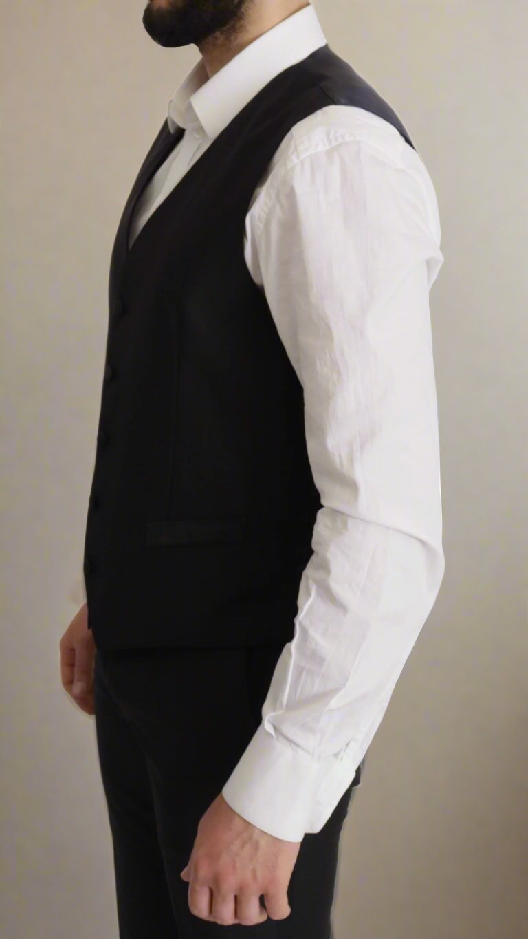 DOLCE & GABBANA Elegant Black Three-Piece Wool Blend Suit