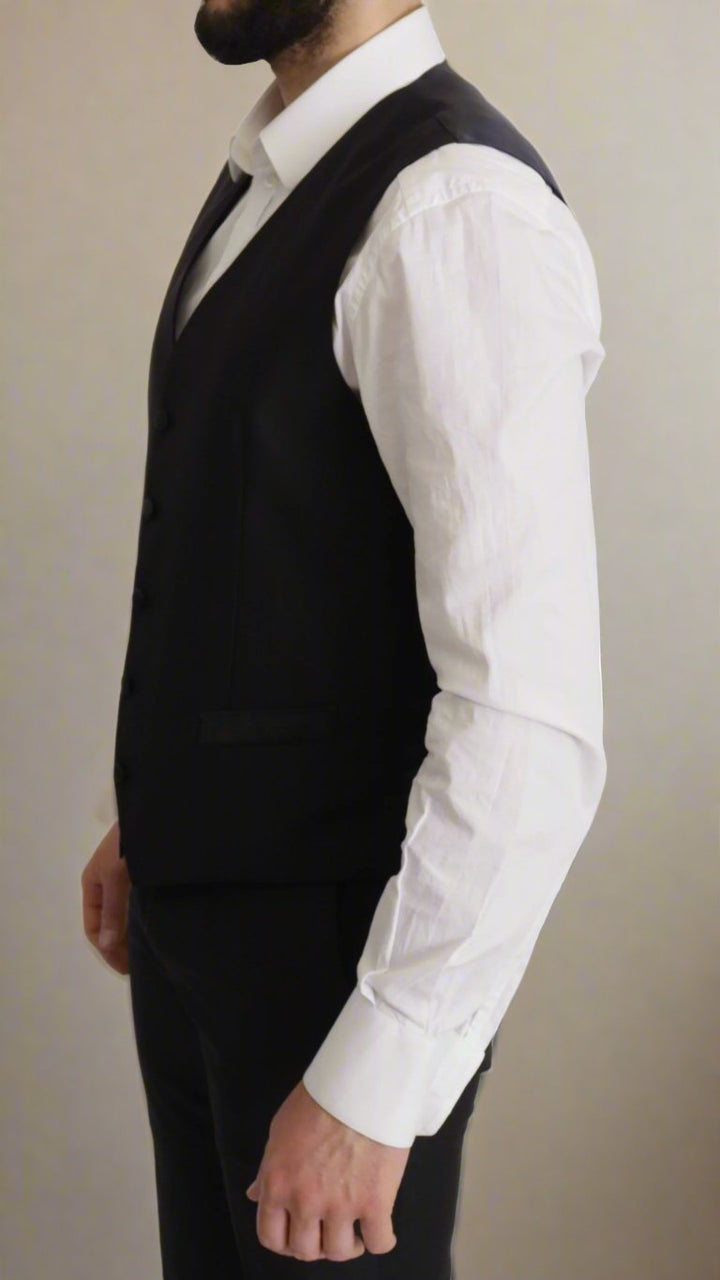 DOLCE & GABBANA Elegant Black Three-Piece Wool Blend Suit