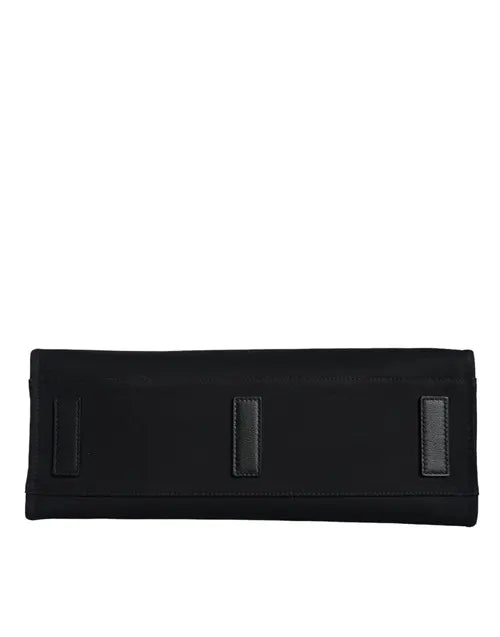 BOLSO DE COMPRAS DE LONA CON LOGOTIPO DE CUERO Y MANGO SUPERIOR NEGRO DE Versace