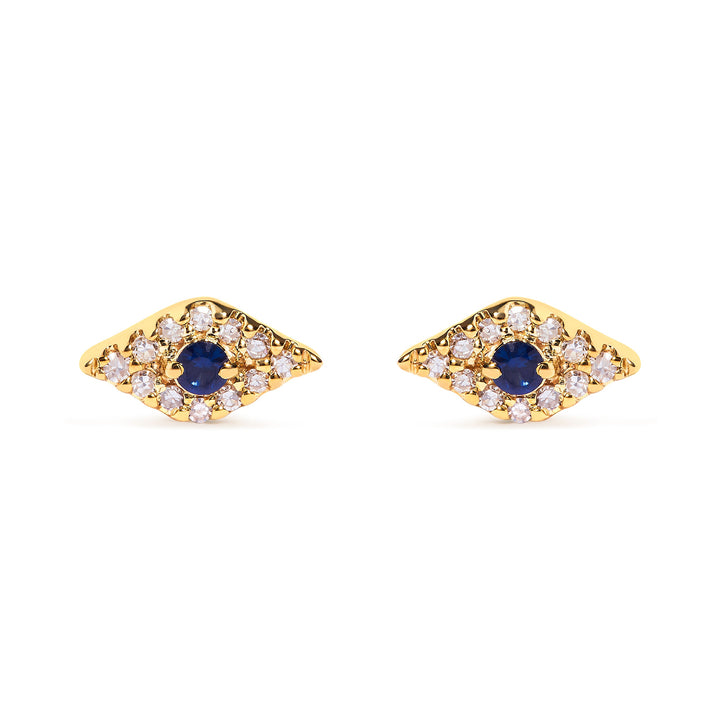 10K Yellow Gold Blue Sapphire and Diamond Accent Evil Eye Stud Earring (H-I Color, I1-I2 Clarity)