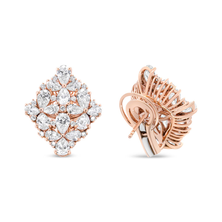 Rose gold earrings with diamond accents on a white background