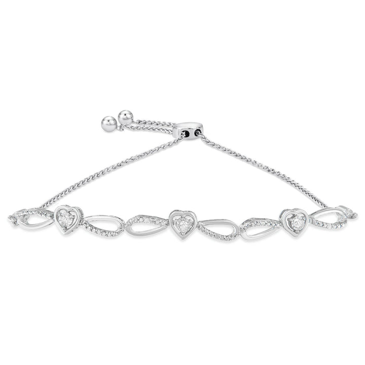 .925 Sterling Silver Diamond Accent Heart and Infinity 4â€-10â€ Adjustable Bolo Bracelet (I-J Color, I3 Clarity)