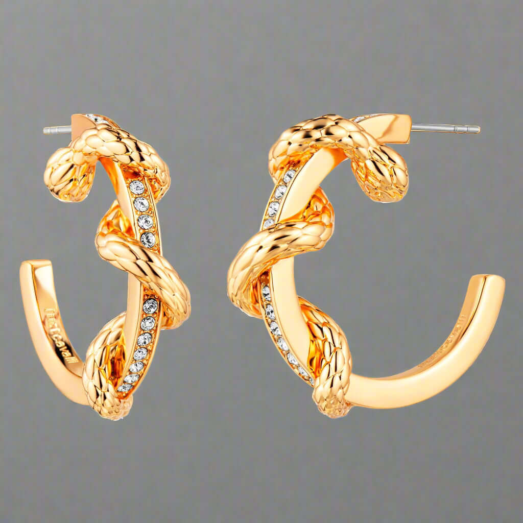 Just Cavalli yellow gold tone serpent and rhinestone Earrings