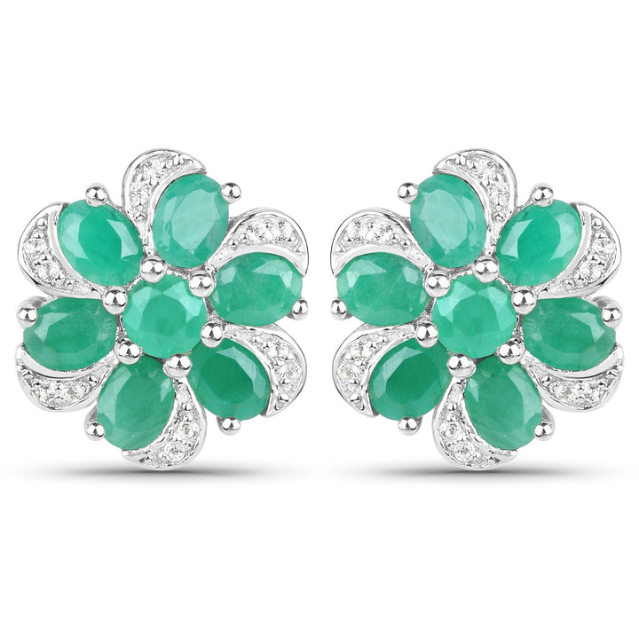 7.84 Carat Genuine Emerald and White Topaz .925 Sterling Silver 3 Piece Jewelry Set (Ring, Earrings, and Pendant w/ Chain)