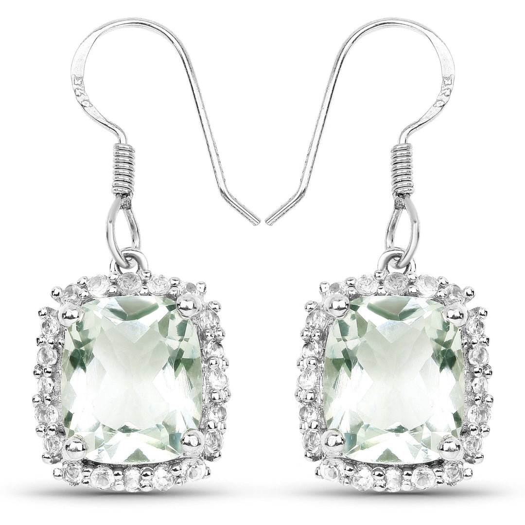 10.48 Carat Genuine Green Amethyst and White Topaz .925 Sterling Silver Earrings