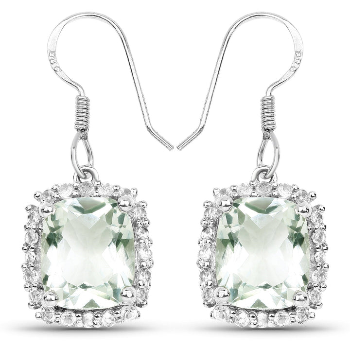 10.48 Carat Genuine Green Amethyst and White Topaz .925 Sterling Silver Earrings