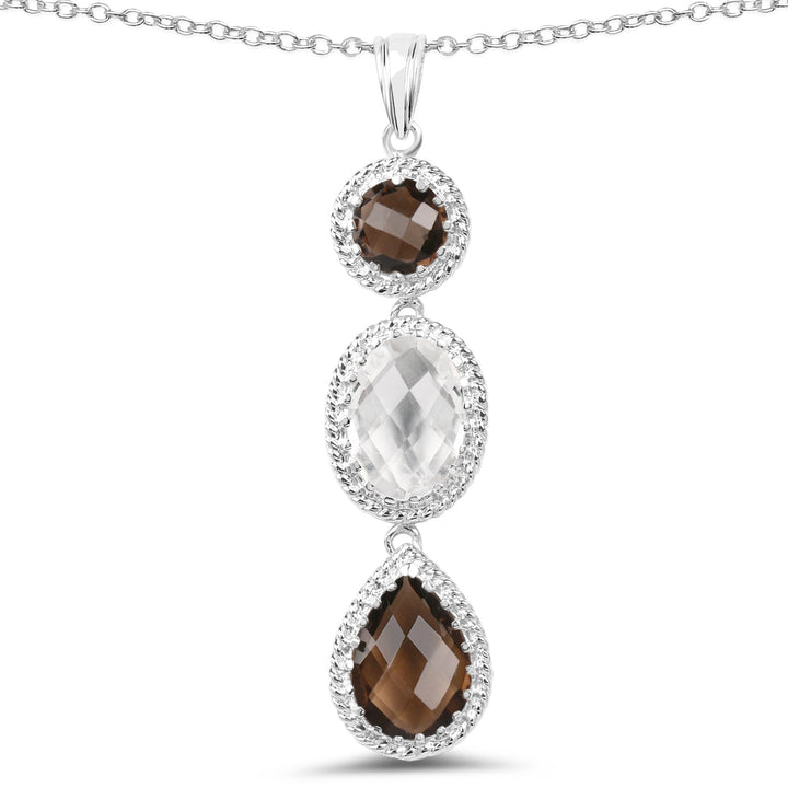 12.14 Carat Genuine Crystal Quartz &amp; Smoky Quartz .925 Sterling Silver Pendant