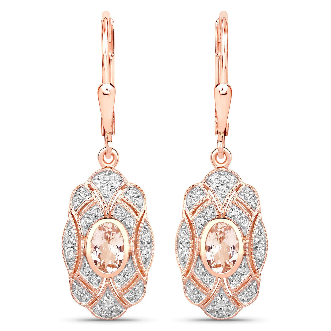 1.04 Carat Genuine Morganite and White Topaz .925 Sterling Silver Earrings