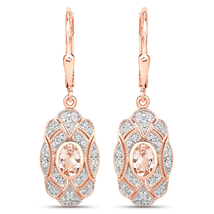 1.04 Carat Genuine Morganite and White Topaz .925 Sterling Silver Earrings