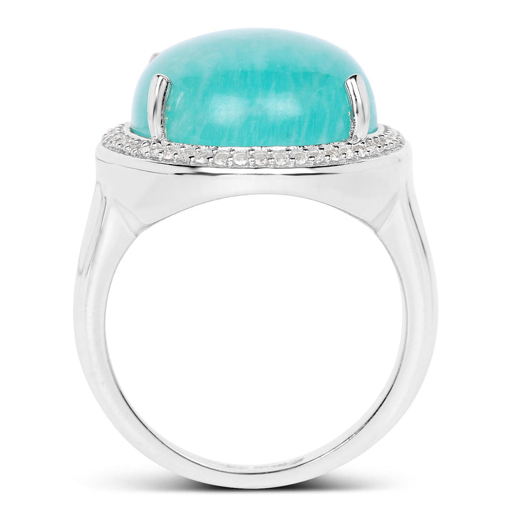 15.09 Carat Genuine Amazanite And White Topaz .925 Sterling Silver Ring