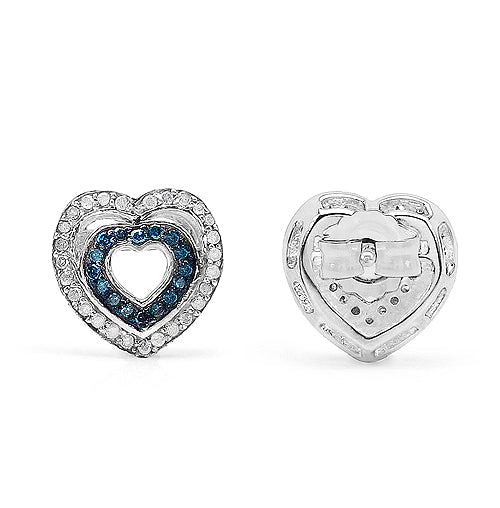 0.49 Carat Genuine Blue Diamond &amp; White Diamond .925 Sterling Silver Earrings