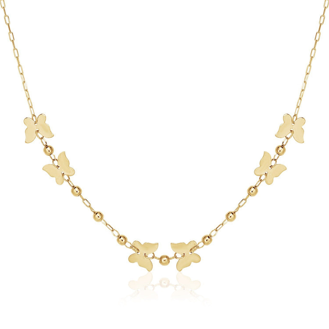 14k Yellow Gold 18 inch Necklace with Polished Butterflies and Beads