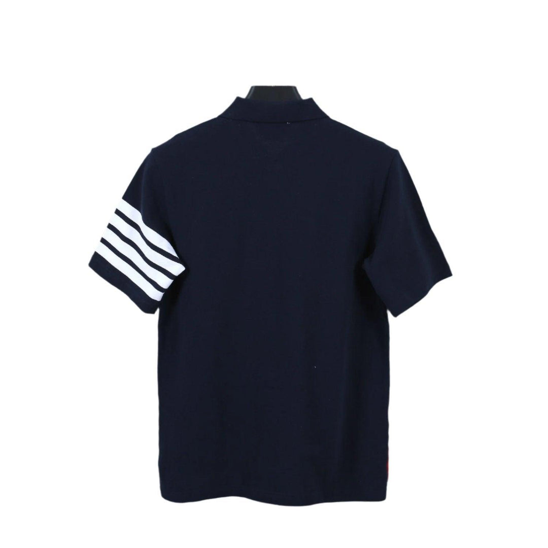 Thom Browne Navy Blue T-Shirt with Collar