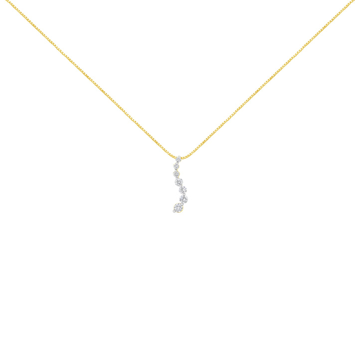 AGS Certified 14K Yellow Gold 2.0 Cttw Baguette and Brilliant Round-Cut Diamond Journey 18" Pendant Necklace (F-G Color, I1-I2 Clarity)