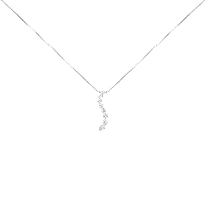 AGS Certified 14k White Gold 3.0 Cttw Baguette and Brilliant Round-Cut Diamond Journey 18" Pendant Necklace (F-G Color, I1-I2 Clarity)