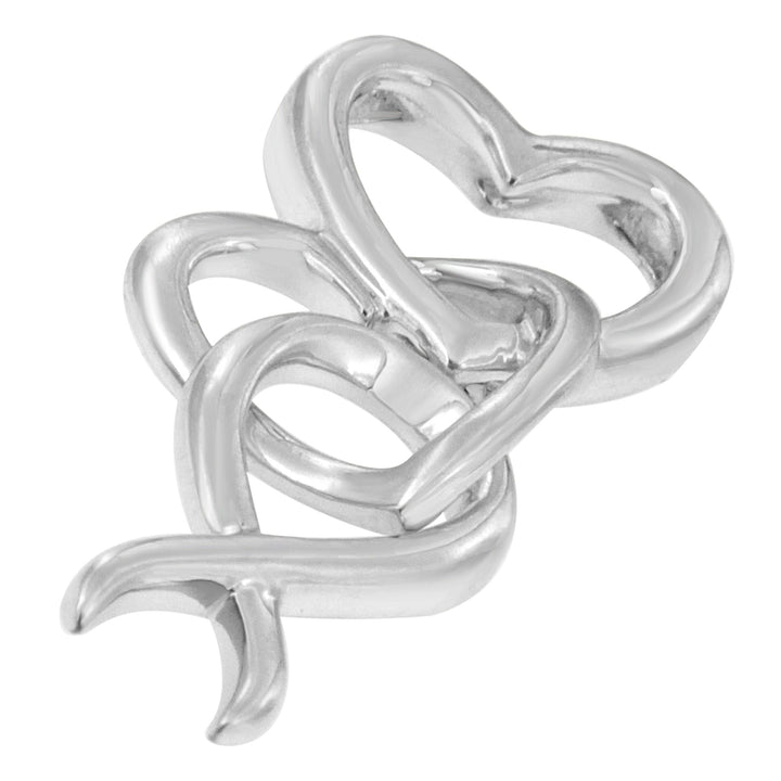 .925 Sterling Silver Double-Heart &amp; Awareness Ribbon Linked Pendant Necklace