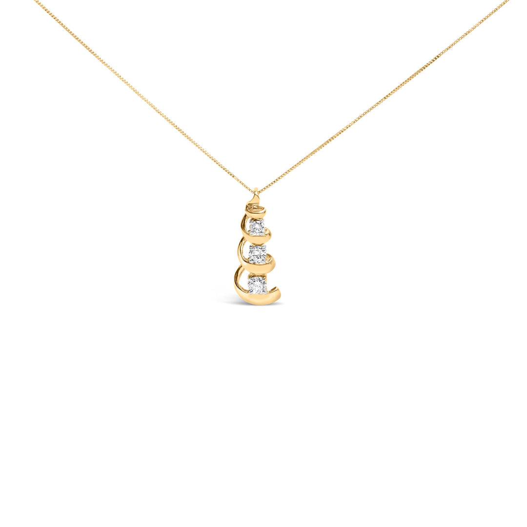 10k Yellow Gold 1/4 Cttw Diamond 3 Stone Swirl and Drop Pendant Necklace