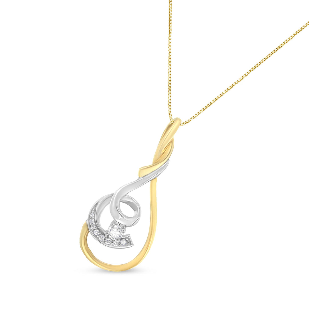 Espira 10K Two-Tone Yellow & White 1/6 Cttw Brilliant-Cut Diamond Layered Spiral 18" Pendant Necklace (H-I Color, I2-I3 Clarity)