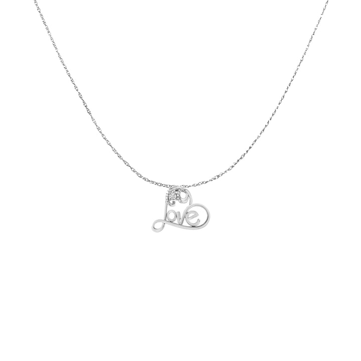 .925 Sterling Silver 1/6 Cttw Round Brilliant-Cut Diamond Accented Open Heart with Love 18" Pendant Necklace (H-I Color, I1-I2 Clarity)