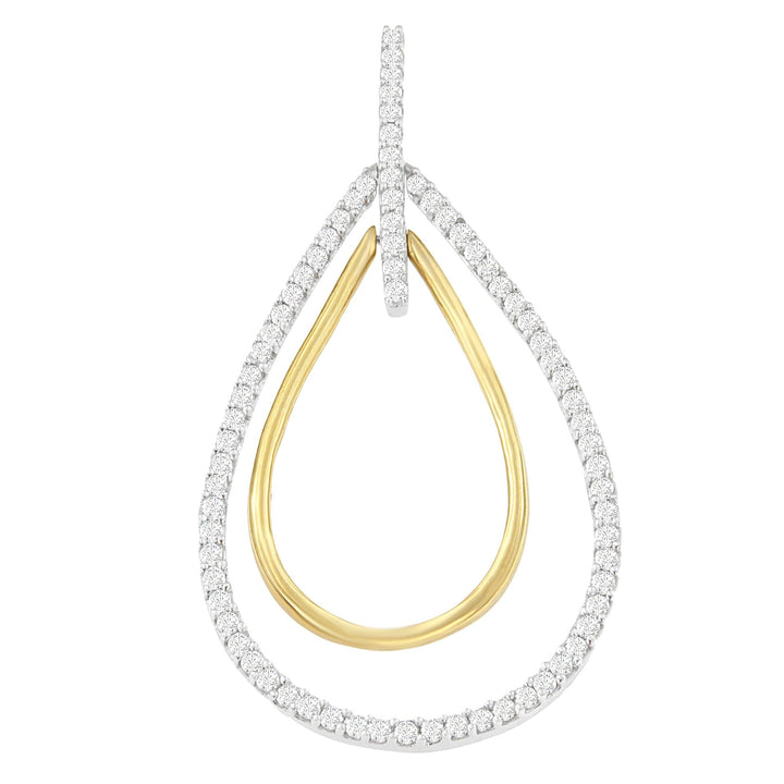 14K Two-Tone Gold Round Cut Diamond Double Burst Pendant Necklace (1.00 cttw, H-I Color, SI2-I1 Clarity)