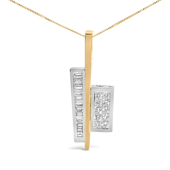 18K Yellow and White Gold 1 7/8 Cttw Princess Baguette Diamond Key Shaped 18" Pendant Necklace (H-I Color, SI1-SI2 Clarity)