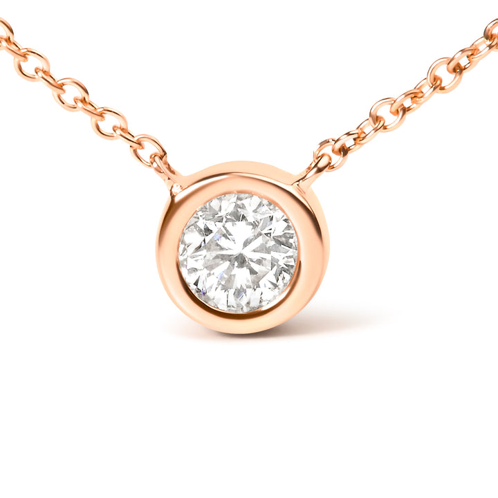 10K Rose Gold 1/2 Carat Round Brilliant-Cut Diamond Modern Bezel-Set Solitaire 16"-18" Pendant Necklace (H-I Color, SI2-I1 Clarity)