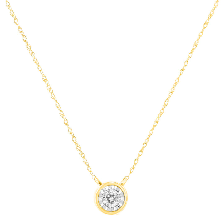 10K Yellow Gold 1/4 Cttw Round Brilliant-Cut Diamond Modern Bezel-Set Solitaire Pendant Necklace (J-K Color, I2-I3 Clarity) - 16" with 2" Extender