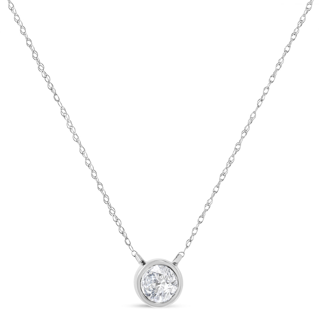 .925 Sterling Silver 1/10 Cttw Round-Cut Diamond Bezel 18" Pendant Necklace (J-K Color, I1-I2 Clarity)