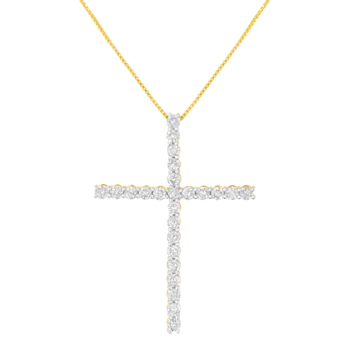 .925 Sterling Silver 3.0 Cttw Round Shape Diamond 1-1/2" Cross Pendant with Box Chain Necklace (I-J Color, I2-I3 Clarity) - 18"