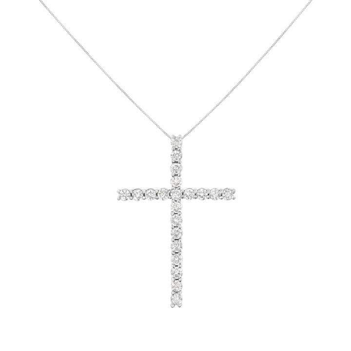 .925 Sterling Silver 4.0 Cttw Diamond 2-1/4" Cross Pendant with Box Chain Necklace (I-J Color, I1-I2 Clarity) - 18"