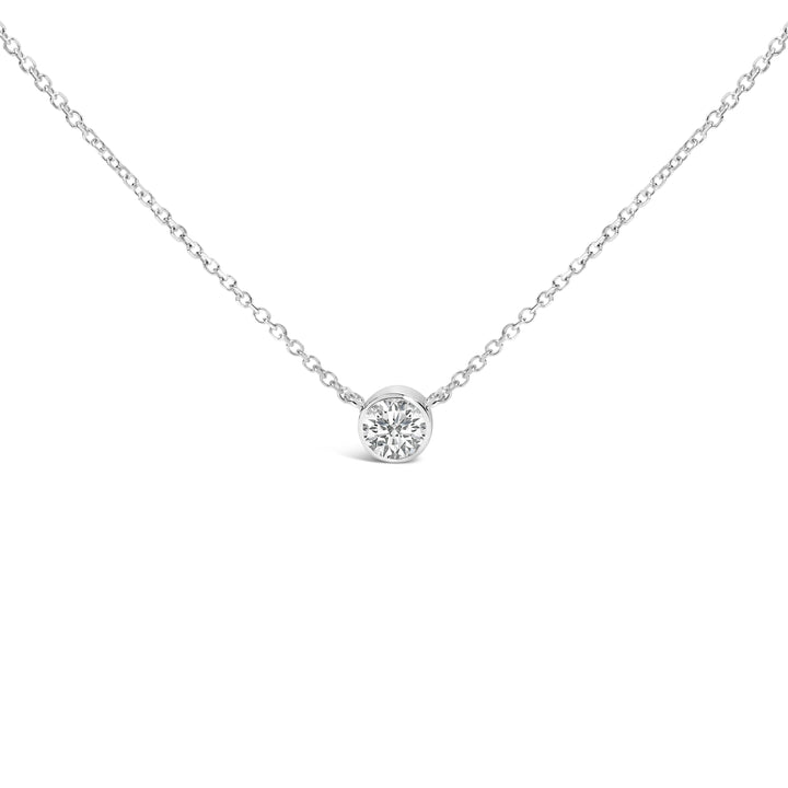 14K White Gold 1.00 Cttw Bezel Set Round Lab-Grown Diamond Solitaire 18" Pendant Necklace (F-G Color, VS1-VS2 Clarity)