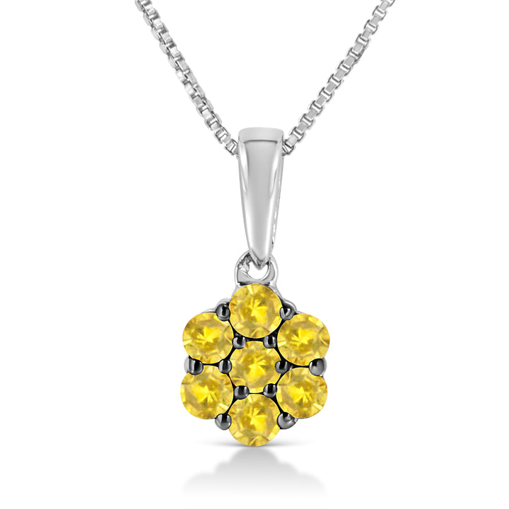 .925 Sterling Silver 1/2 Cttw Prong Set Treated Green Diamond Floral Cluster 18" Pendant Necklace (Green Color, I1-I2 Clarity)