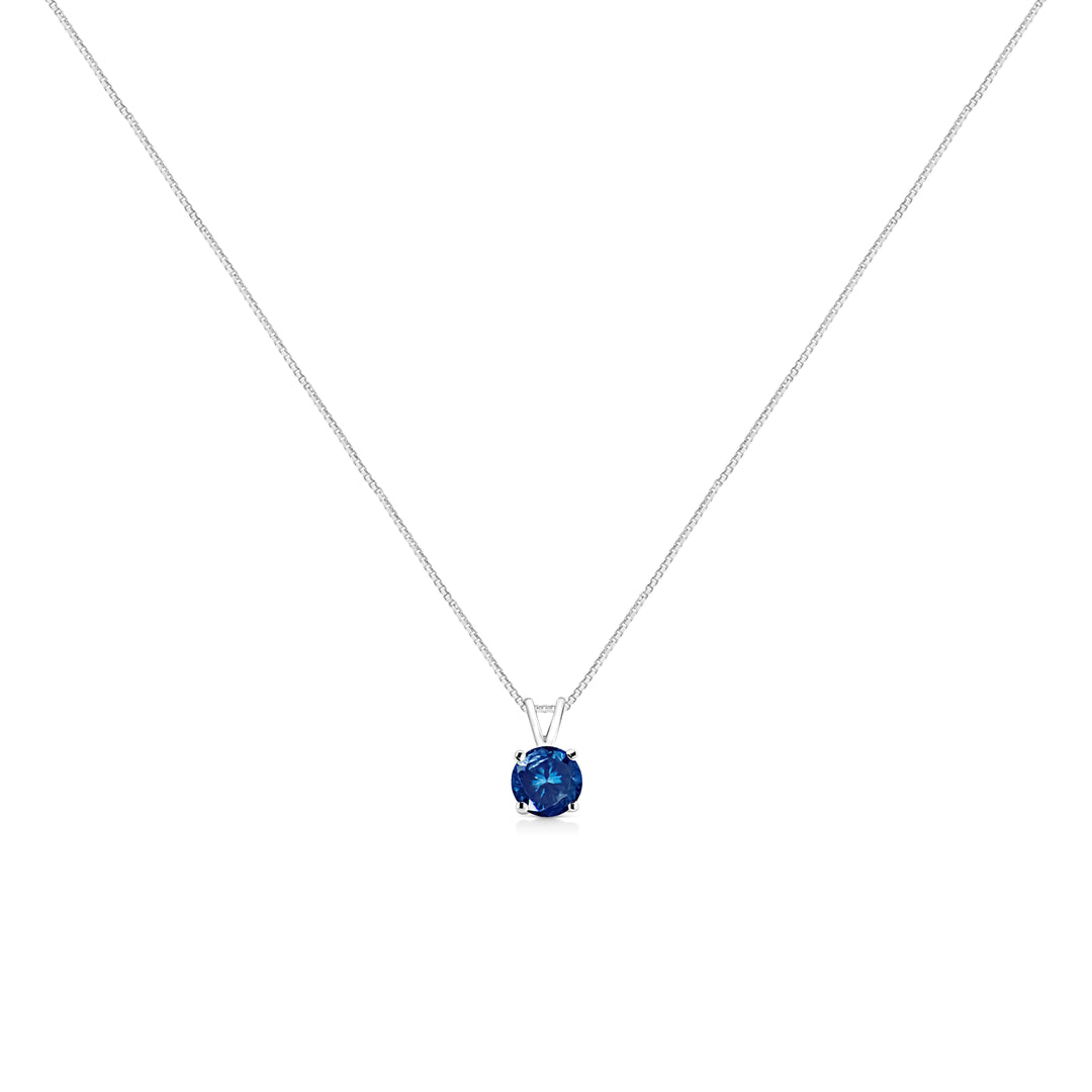 10K White Gold 1/4 Cttw Round Brilliant Cut Lab Grown Blue Diamond 4-Prong Solitaire Pendant Necklace (Blue Color, VS2-SI1 Clarity) - 18"