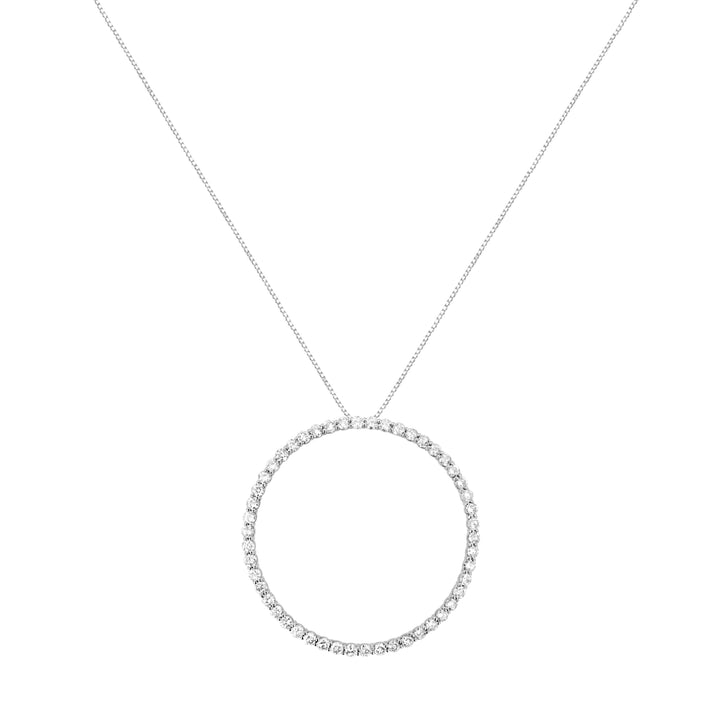 .925 Sterling Silver 4 cttw Prong Set, Round-Cut Diamond Open Circle Hoop 18" Pendant Necklace (J-K Color, I1-I2 Clarity)