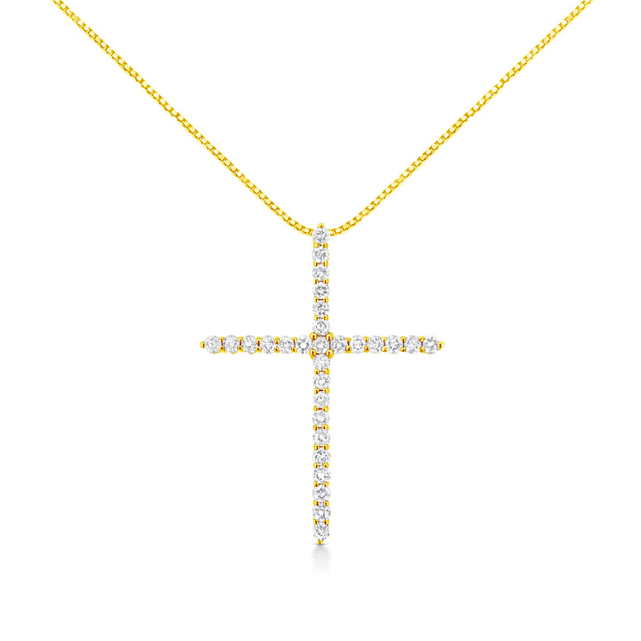 10K Yellow Gold Plated .925 Sterling Silver 3.0 Cttw Prong-Set Round Brilliant Cut Diamond Cross 18" Pendant Necklace (J-K Color, I1-I2 Clarity)