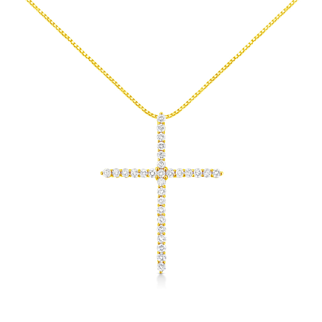 10K Yellow Gold 3.00 cttw Round-Cut Diamond Cross 18" Pendant Necklace (J-K Color, I1-I2 Clarity)