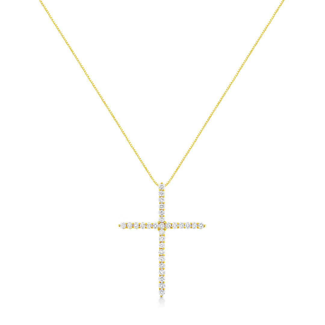 10K Yellow Gold 3.00 cttw Round-Cut Diamond Cross 18" Pendant Necklace (J-K Color, I1-I2 Clarity)