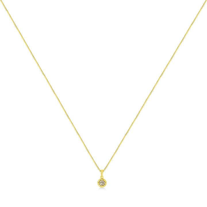 14K Yellow Gold Plated .925 Sterling Silver 1/2 Cttw Brilliant Round Cut Diamond Solitaire Milgrain 18" Pendant Necklace (K-L Color, I2-I3 Clarity)