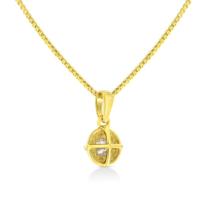 14K Yellow Gold Plated .925 Sterling Silver 1/2 Cttw Brilliant Round Cut Diamond Solitaire Milgrain 18" Pendant Necklace (K-L Color, I2-I3 Clarity)