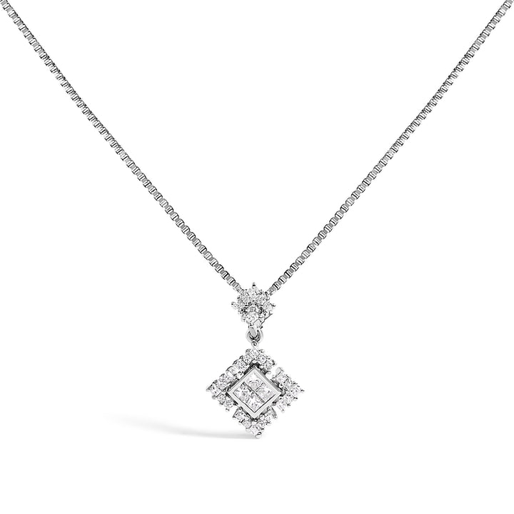 10K White Gold Princess Cut Diamond Geometric Pendant Necklace