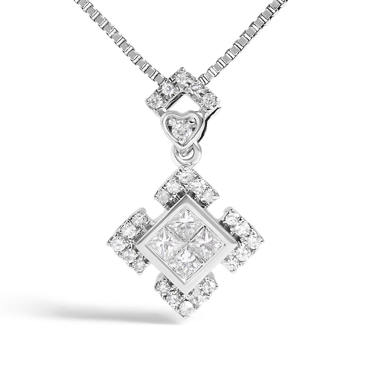 10K White Gold 1/5 Cttw Diamond Geometric Design Pendant Necklace