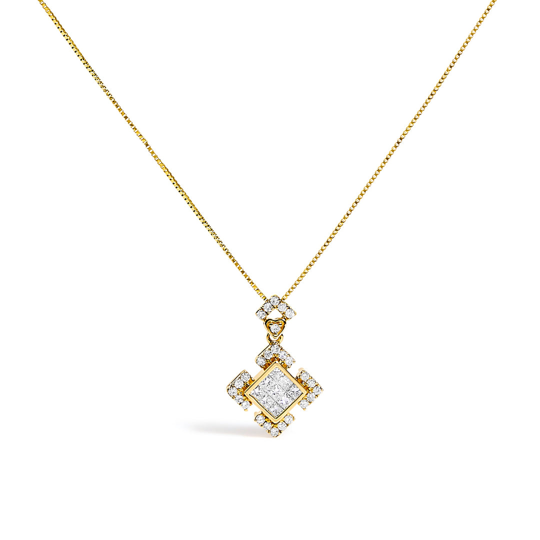 10K Yellow Gold 3/8 Cttw Princess Diamond Geometric Pendant Necklace
