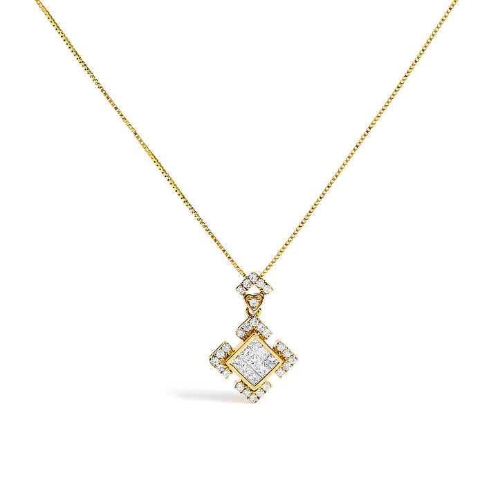 10K Yellow Gold 3/8 Cttw Princess Diamond Geometric Pendant Necklace