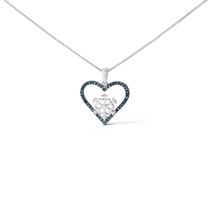925 Sterling Silver 1/10ct TDW  Blue Treated  Diamond Heart Pendant Necklace