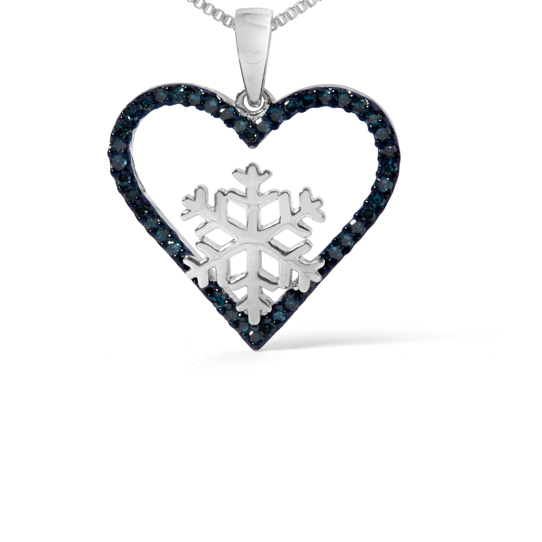 925 Sterling Silver 1/10ct TDW  Blue Treated  Diamond Heart Pendant Necklace