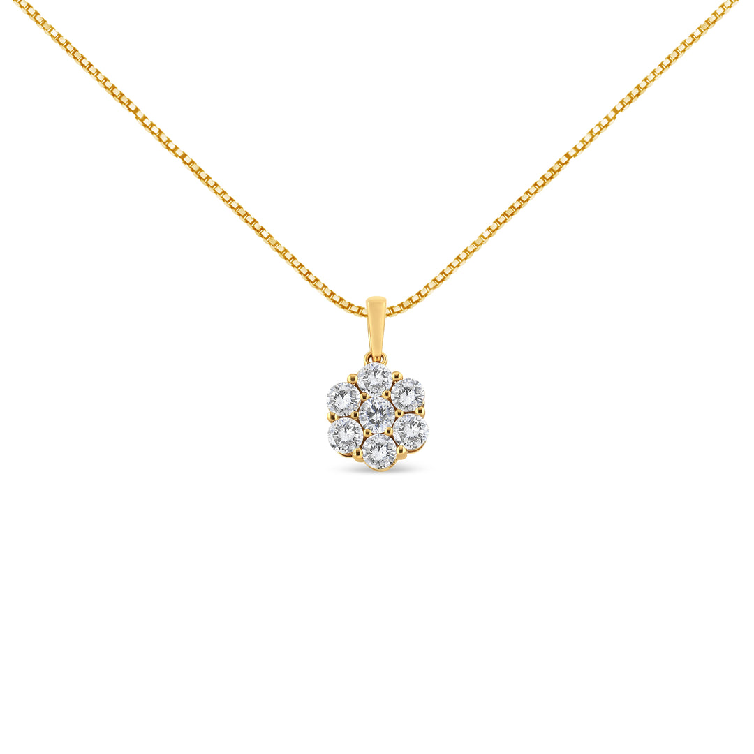 14K Yellow Gold 2.00 Cttw Brilliant Round-Cut Diamond 7 Stone Flower Cluster 18" Pendant Necklace (H-I Color, SI2-I1 Clarity)