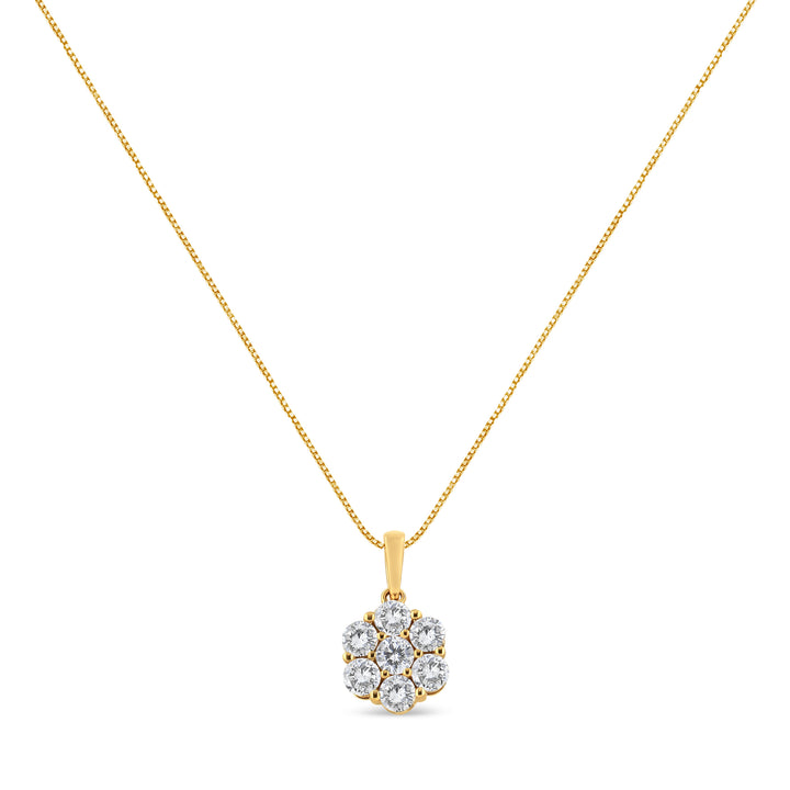 14K Yellow Gold 2.00 Cttw Brilliant Round-Cut Diamond 7 Stone Flower Cluster 18" Pendant Necklace (H-I Color, SI2-I1 Clarity)